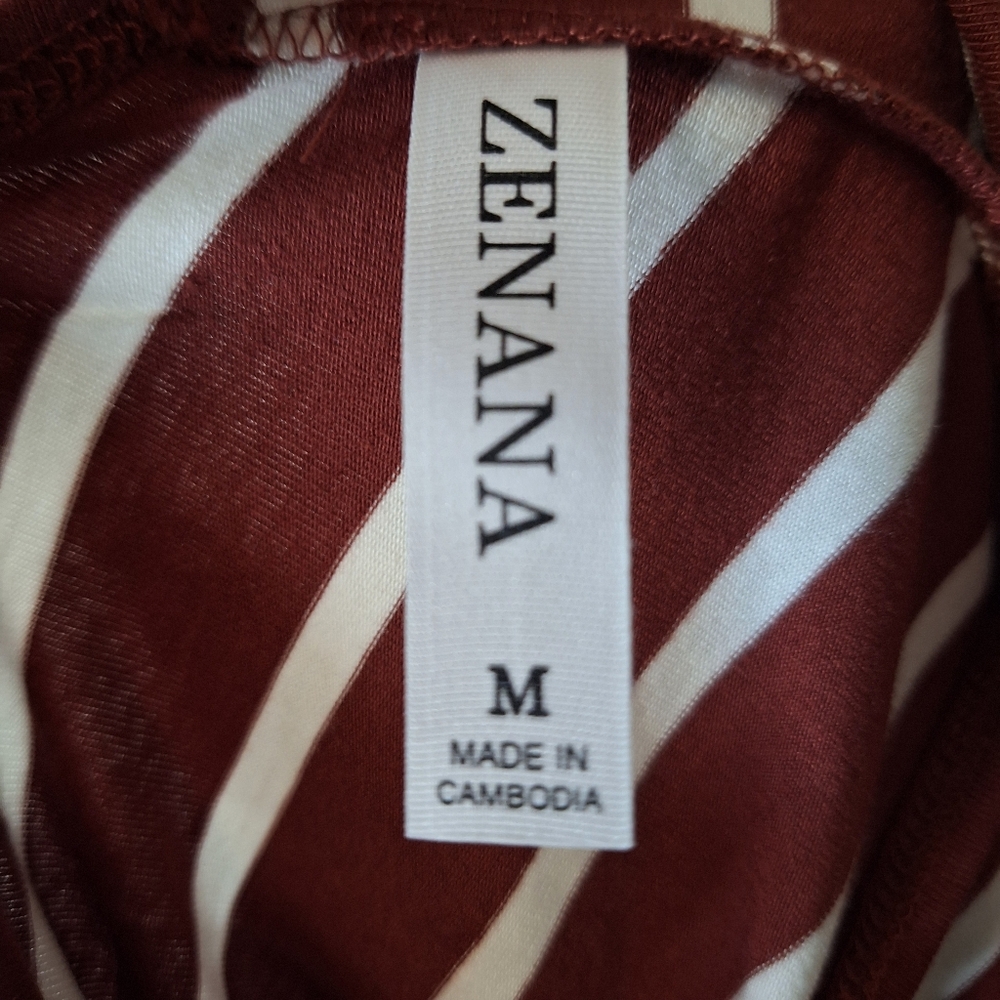 Zenana Outfitters Maroon & White Striped V Neck Stretchy Tank Top Boutique M - Picture 6 of 7